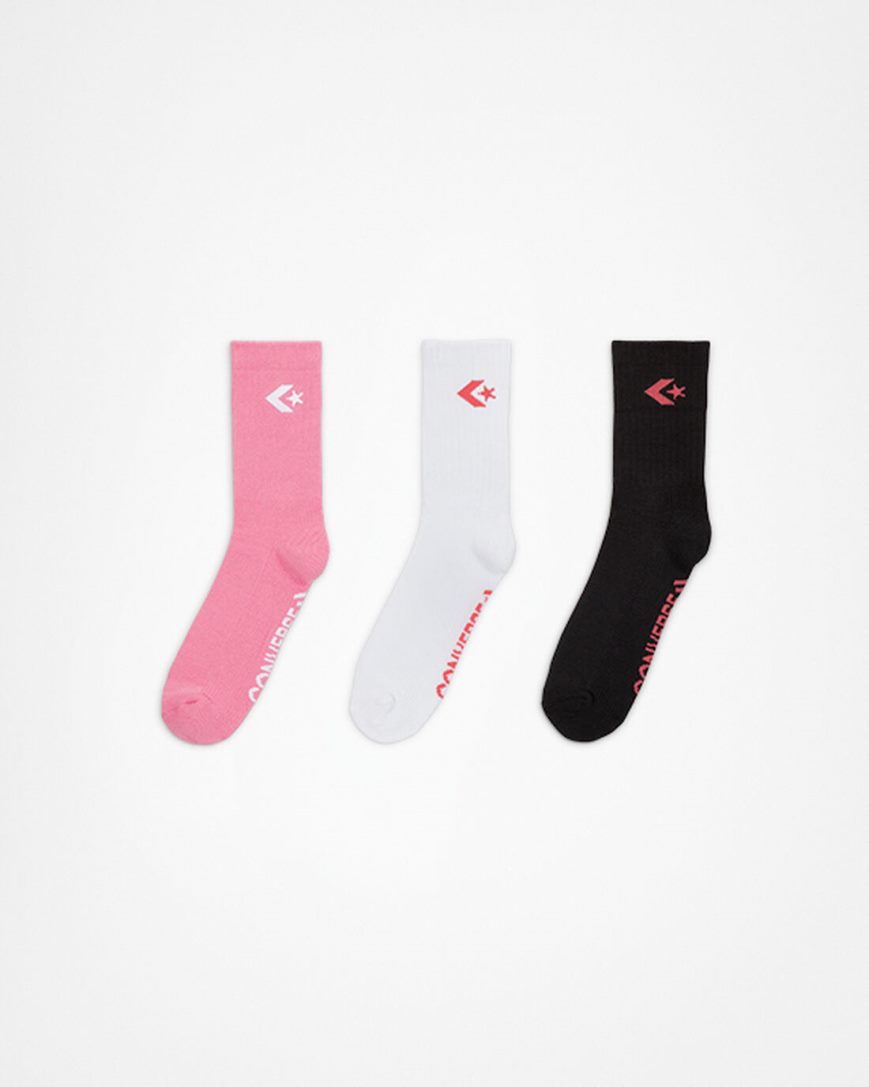 Women\'s Converse 3-Pack Classic Star Chevron Short Crew Socks White / Pink / Black | AU E3901I